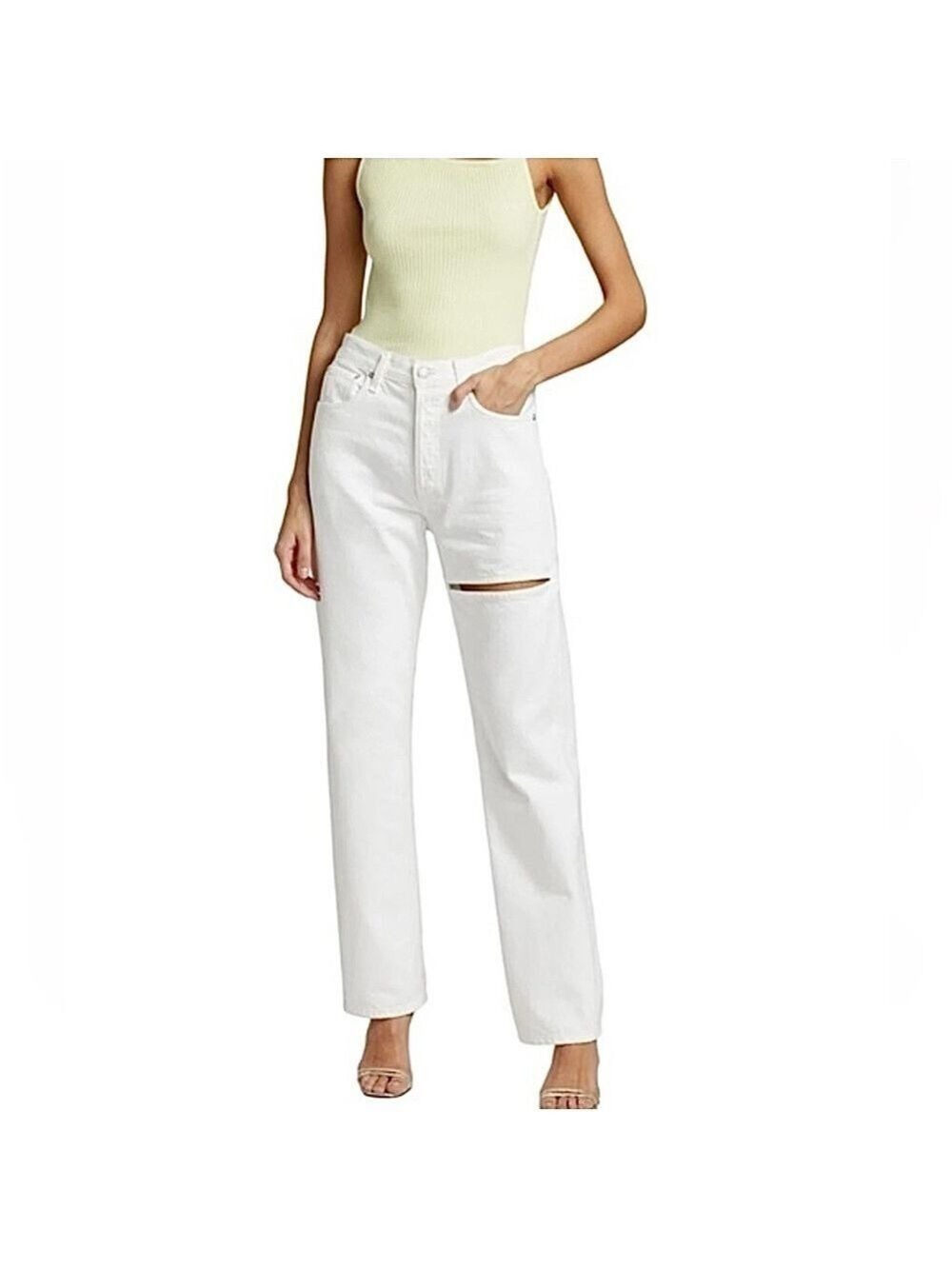 AGOLDE Lana Slice jean white organic cotton straight leg baggy cut out jeans 29